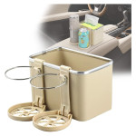 Car Armrest Storage Box with 2 Coffee Cup Water Drink Holder Beige