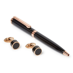 Pen And Cufflinks Set Combo Black/Rosegold