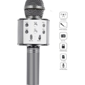 Portable Wireless Handheld Karaoke Microphone With Bluetooth Speaker WS-858 Silver