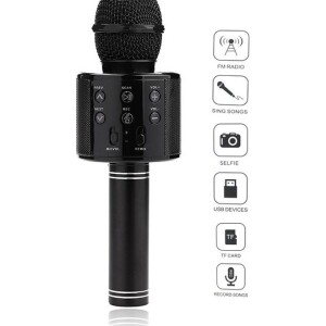 Portable Wireless Handheld Karaoke Microphone With Bluetooth Speaker WS-858 Black