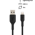 Braided USB A to Lightning Cable Black