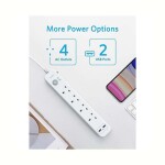 PowerExtend Extension Cable 2 meter Cord with 6 in 1 USB Power Strip A9141K21 White