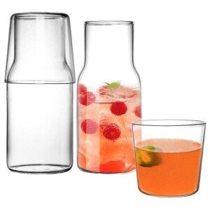 Bedside Water Carafe Set with Tumbler Glass Set for Bedroom Nightstand 500ml