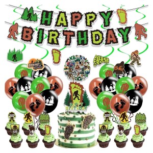 Party Decorations Set 96-Piece Bigfoot Theme Birthday Supplies Bigfoot Stickers Happy Birthday Banner Balloons Cake Topper