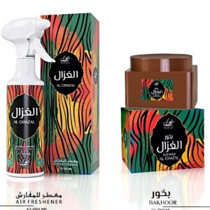 Al Ghazal Home Fragrance Gift Set - Luxurious 350ml Air Freshener & 70gm Bakhoor