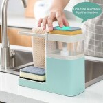 3 In 1 Manual Press Soap Liquid Dispenser With Sponge Pump Drain Storage Box Kitchen Dish Towel Hanger
