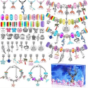 Charm Bracelet Making Kit for Girls, Beads Bangle Bracelet Necklace Making Kit for Beginners, DIY Toy Craft Jewelry Making Kit Set