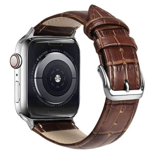 Compatible with Apple Watch Bands 45mm/44mm/42mm Alligator Leather Replacement Strap for Apple Watch Series 7/6/SE/5/4/3/2/1-Brown