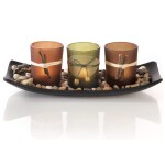 Natural Candlescape Set, 3 Decorative Candle Holders, Rocks and Tray