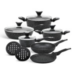 12Pcs Pressed Aluminium Cookware Set Ceramic-Marbled Coat, Non-Stick Coating, Pfoa Free