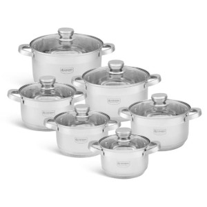 EDENBERG 12 Pcs Cookware Set | High-Grade Stainless Steel Pots, Cooking Bowl, Kitchen Serving Bowl, Biryani Pot | Pot with Glass Lids- Silver