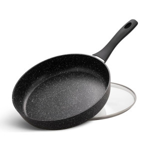 24Cm Fry Pan With Lid Ceramic-Marble Coat, Non-Stick, Pfoa Free
