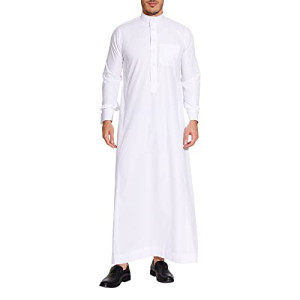 Sabolia Arabic Thobe Saudi Style Mens Arab Robe Mens Muslim Clothes Ramadan Middle East Ethnic Clothes Cuff Sleeve Size 60