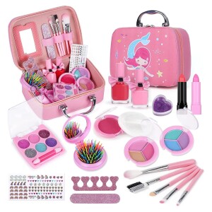Kids Makeup kit for Girl, 20PCS Washable Makeup Set Toy with Real Cosmetic Case, Safe & Non-Toxic Kids Makeup Set, Pretend Play Makeup Beauty Set Birthday Toys Gift 