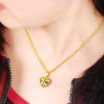 24K Gold Filled Heart Curved Pendant With Link Chain 45CM Necklace For Women