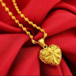 24K Gold Filled Heart Curved Pendant With Link Chain 45CM Necklace For Women