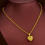 24K Gold Filled Heart Curved Pendant With Link Chain 45CM Necklace For Women