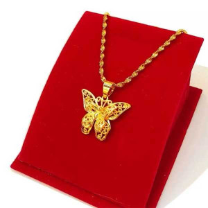 24K Gold Plated Butterfly Charm Pendant with Collier Femme Chain Necklace For Women