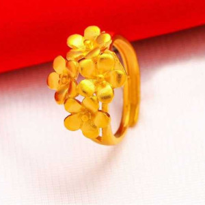 24k Gold Plated Multi Flowers Adjustable Open Ring For Women