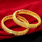 24K Gold Plated Round Classic Bangles Pulseira Femme Wristband For Women