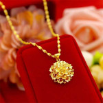 24K Plated Gold Flower Pendant With Water-Wave Collier Choker Chain Necklace For Women