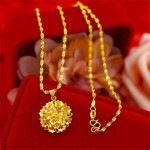 24K Plated Gold Flower Pendant With Water-Wave Collier Choker Chain Necklace For Women