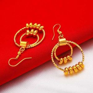 24K Plated Gold Round Circles Bead Long Tassel Brincos Earrings For Women