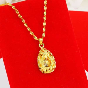 24K Pure Gold Filled Waterdrop Pendant With Chain Collier For Women