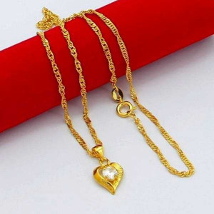 24k Pure Gold Plated Hearts Pendant With Twist Rope Chain For Women