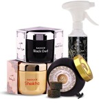 Ultimate Luxurious Home Fragrance Gift Set - Air Freshener Hajar Al Aswad 350ml | Bakhoor Black Oud 70gm
