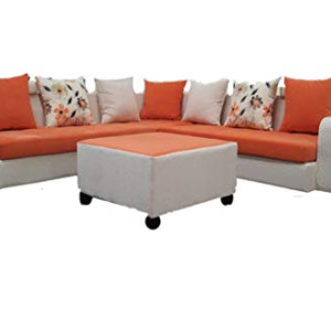 corner sofa set 178o with table and pillows,orange seats white body