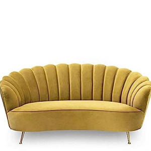 Flower elegant style, velvet fabric upholstered,3 seater curved sofa couch living room sofa (yellow)