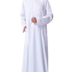 H HrokkMen's Muslim Solid White Business Saudi Arabic Thobe