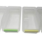 Slim Plastic Storage Organizer Basket Bins Clear/White 11" x 5" x 3.25" for Pantry Kitchen Utensils, Bathroom, Desk, Medicine (4 Pack)