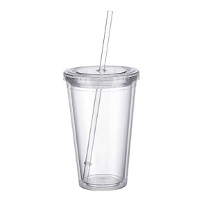 yongxinxuze Double Reusable Plastic Cup with Straw (500ml)