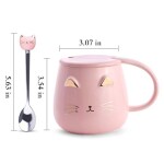 Angelice Home Pink Cat Mug, Cute Kitty Ceramic Coffee Mug with Stainless Steel Spoon, Novelty Coffee Mug Cup for Cat Lovers Women Girls