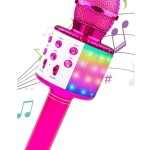 858L Portable Handheld Wireless Karaoke Microphone Bluetooth Speaker With Disco Lights Pink