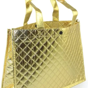 Rosymoment Gift Bag, Shopping Bag with Handle Size 46x35x11cm, Color Golden