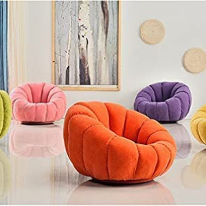 Sofa Chair Indoor Pumpkin Shaped Fabric Modern Set Style Living room Furniture lounge chair with ottoman (Purple)