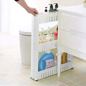 BePrincess 3-Tier Slim Storage, Cart Narrow Laundry Storage, Cart Slide Out Storage, Kitchen Trolley Spice Rack with Rolling Castor