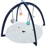  Cat Tent Activity Center with Hanging Balls,Cat Play Mat,Interactive Play Area Station for Cats,Foldable Cat Toy for Indoor Cats,Cat Bed Pad Blanket House(Gray)