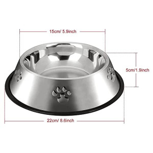  Stainless Steel Dog Bowl,dog metal bowl,Cat Food Dish Bowl,Non-Slip Pet Feeding Dish Bowl (Single Bowl(22cm))