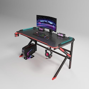 (MAF-K151) Gaming Workstation Professional RGB Lights in LED with Cup Holder and Headphone Hook's account Carbon Fiber MDF PVC, MAF Office Computer Desktop Tables