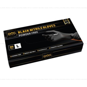 Bio Safety (BOS) Pure Black Nitrile Gloves, Pack of 100 Gloves - Premium quality Powder Free, Ambidextrous, Non-Sterile, Disposable, Food Safe