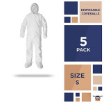 Amazing Supply Disposable SF Coveralls. Pack of 5 White Body Protective Suits Laminated Polypropylene 60 gsm. Small PPE Workwear with Microporous