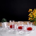 Turkish Tea Glasses and Saucers Set (12 Pieces), Arabic Persian Tea Cups (4oz/120ml)