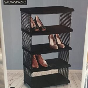 Reko Eesyy 5-Tier plastic Freestanding Shoe Rack, Portable shoe cabinet, Shoe Storage Organizer for Entryway, Cloakroom and Living Room, Black