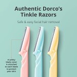Dorco Tinkle Eyebrow Razor, Hair Trimmer Shaver and Tough Up Tool, Facial Razor with Safety Cover, 6 Razors | Skincare Party Favors | Dermaplaning Tools