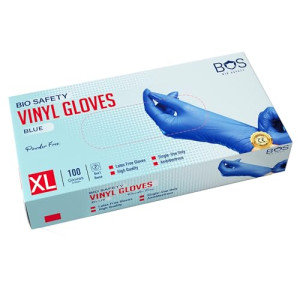 Bio Safety (BOS) Disposable Blue Vinyl Gloves, Powder Free, Non Sterile, Latex Free Rubber,100 Count, Food Safe ,size M