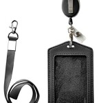 ID Card Case + Heavy Duty Lanyard (Black) + Badge Holder Retractable Reel Carabiner and Plastic Clip